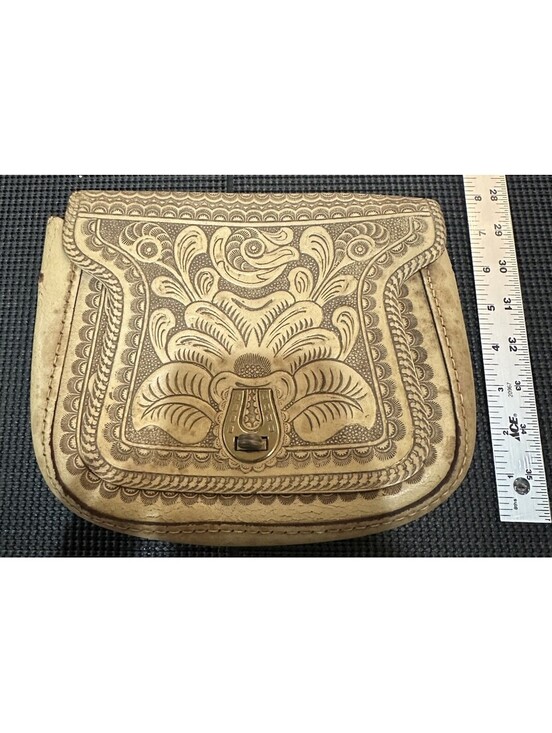 Handbags - Vintage Tooled Leather Western Clutch Purse Floral Horseshoe Boho Bag